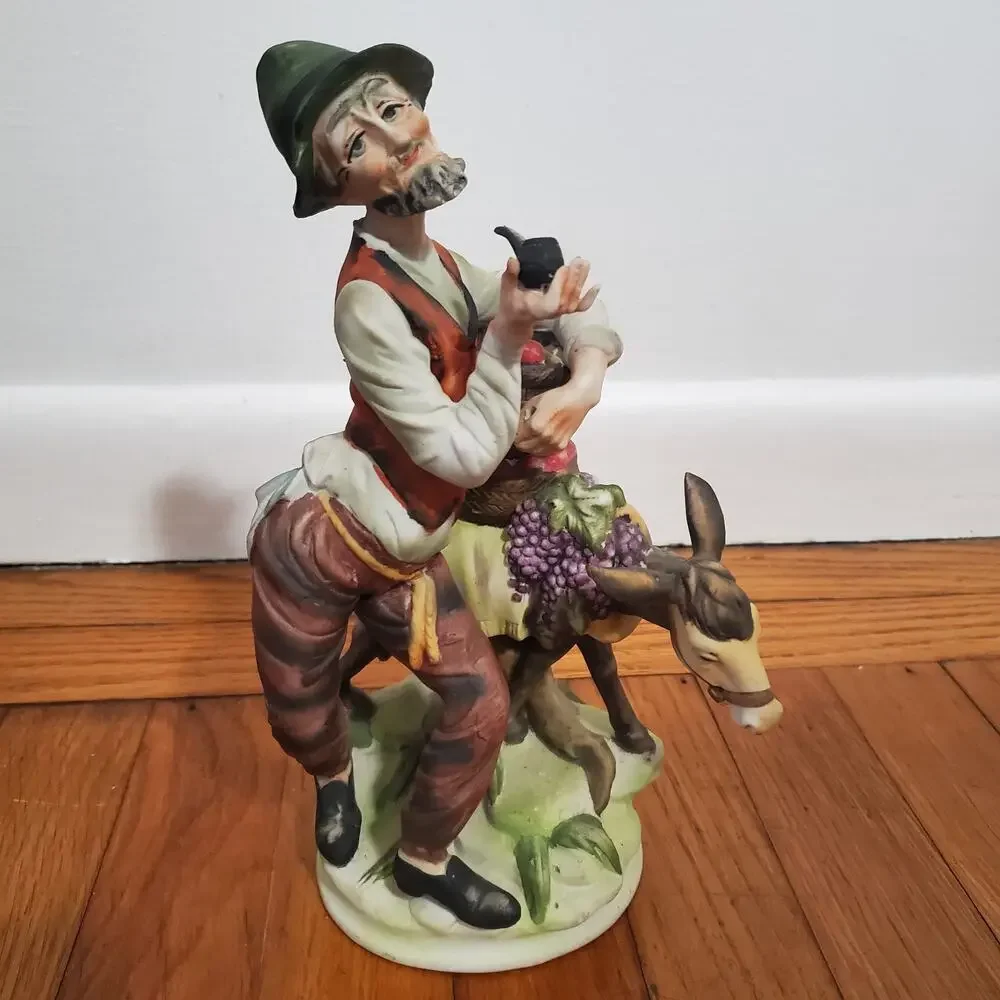 Vintage Ceramic Man & Donkey Figurine 11